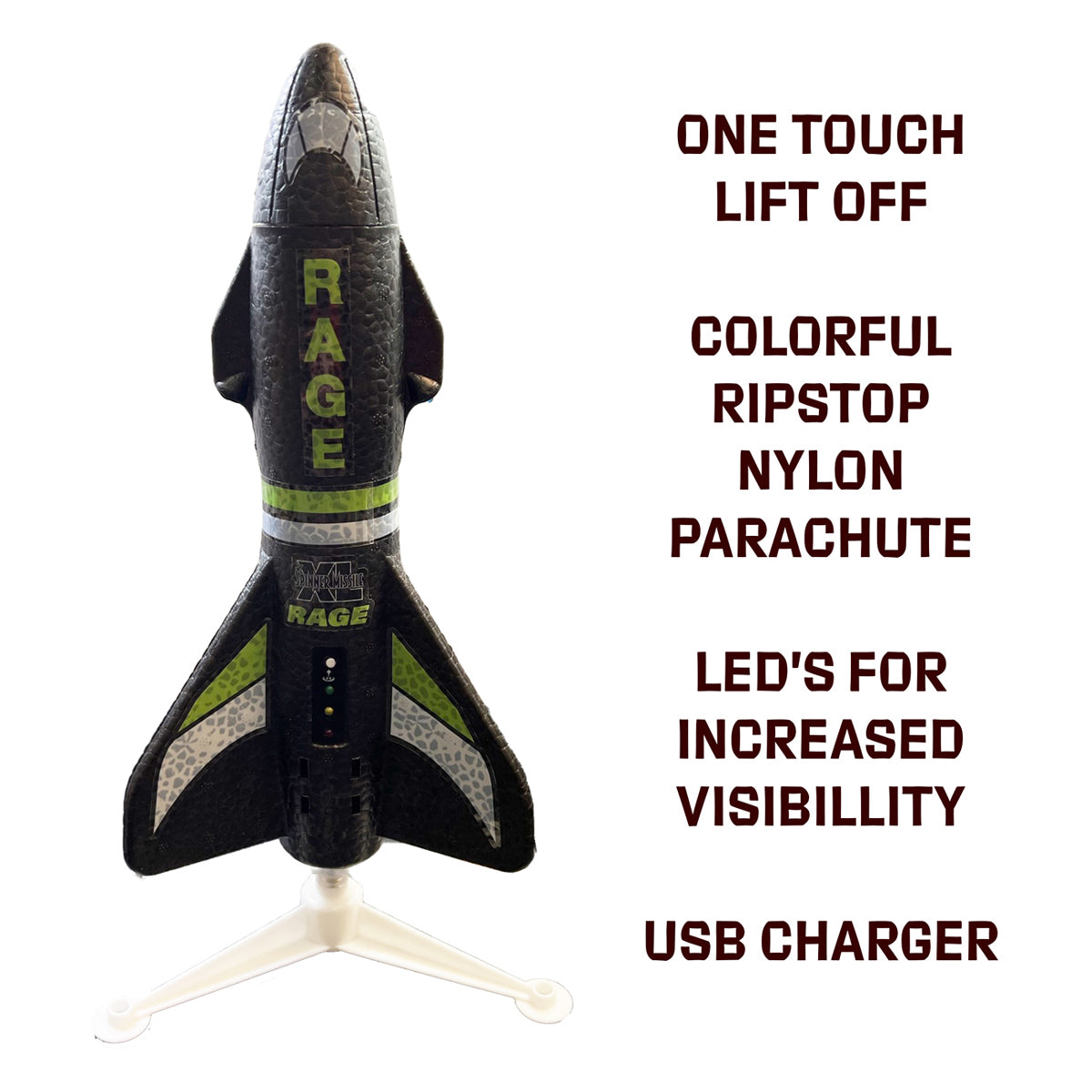 Discontinued - 4150B - Spinner Missile XL Electric Free-Flight Rocket with Parachute and LEDs, Black