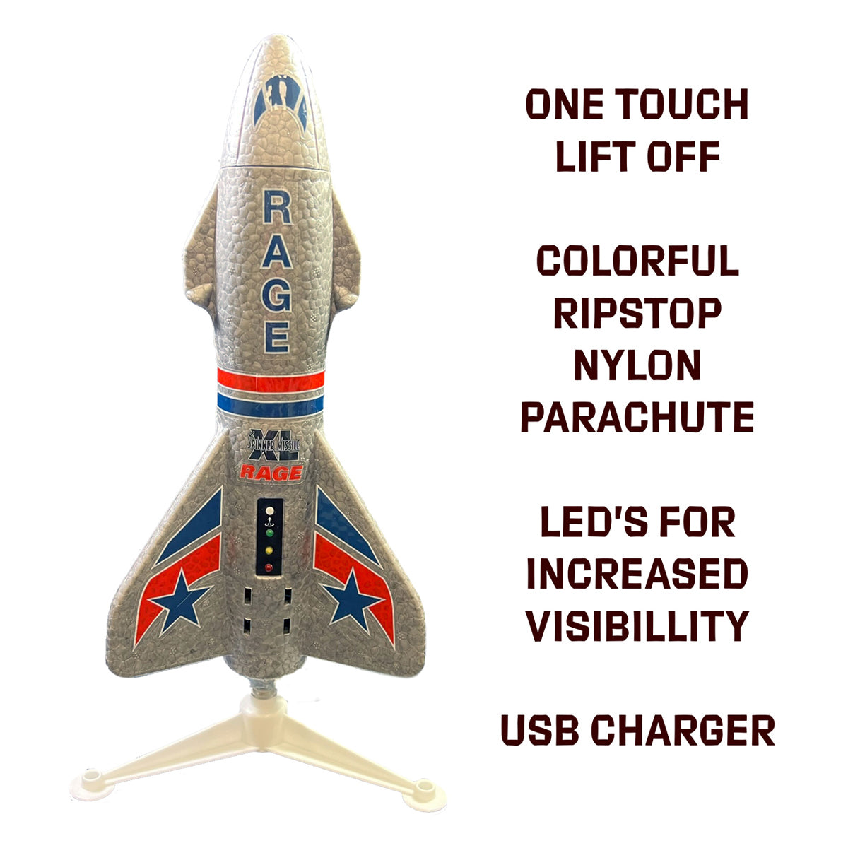 4150G - Spinner Missile XL Electric Free-Flight Rocket with Parachute and LEDs, Gray