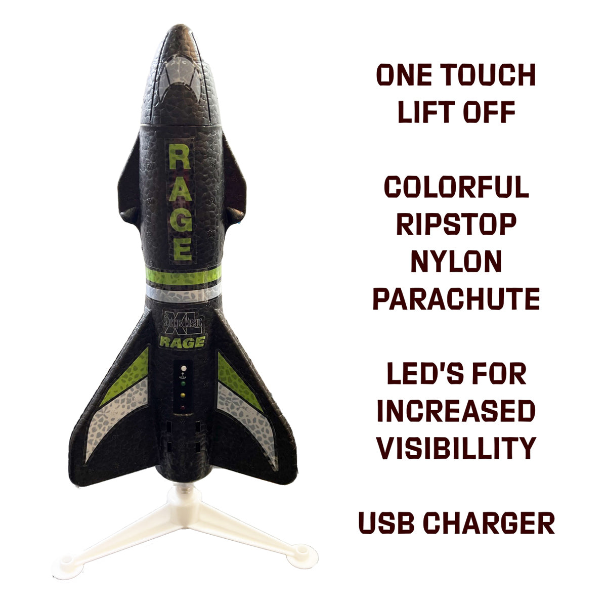 4150B - Spinner Missile XL Electric Free-Flight Rocket with Parachute and LEDs, Black